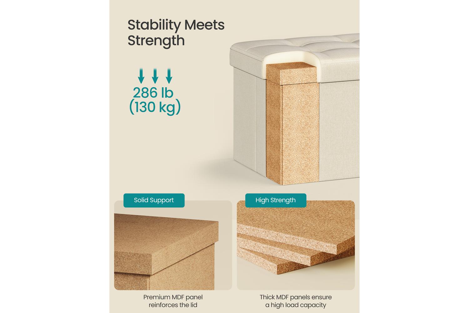 Storage Ottoman | Storage Box | Faux Linen | 31 X 41 X 31 Cm-3