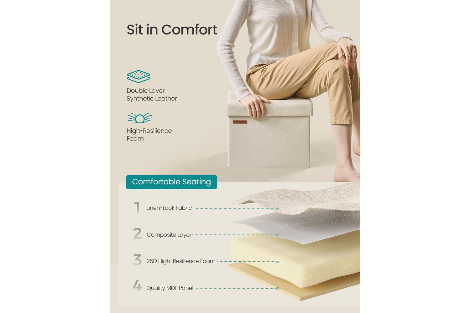 Storage Ottoman | Storage Box | Faux Linen | 31 X 41 X 31 Cm-4