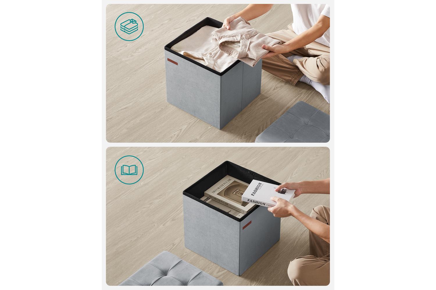 Storage Ottoman | Storage Box | Linen-look Fabric | 38 X 38 X 38 Cm-3