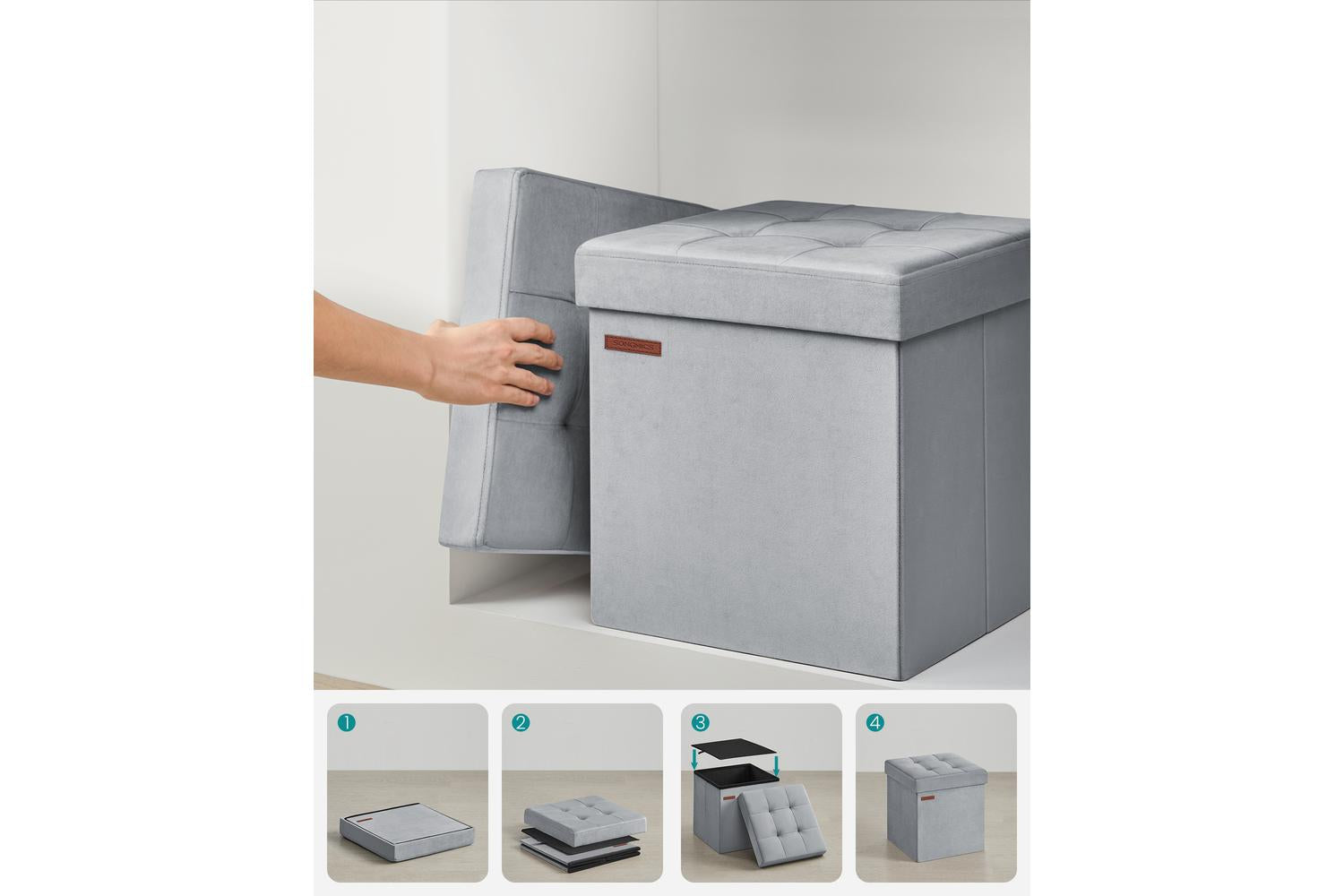 Storage Ottoman | Storage Box | Linen-look Fabric | 38 X 38 X 38 Cm-6
