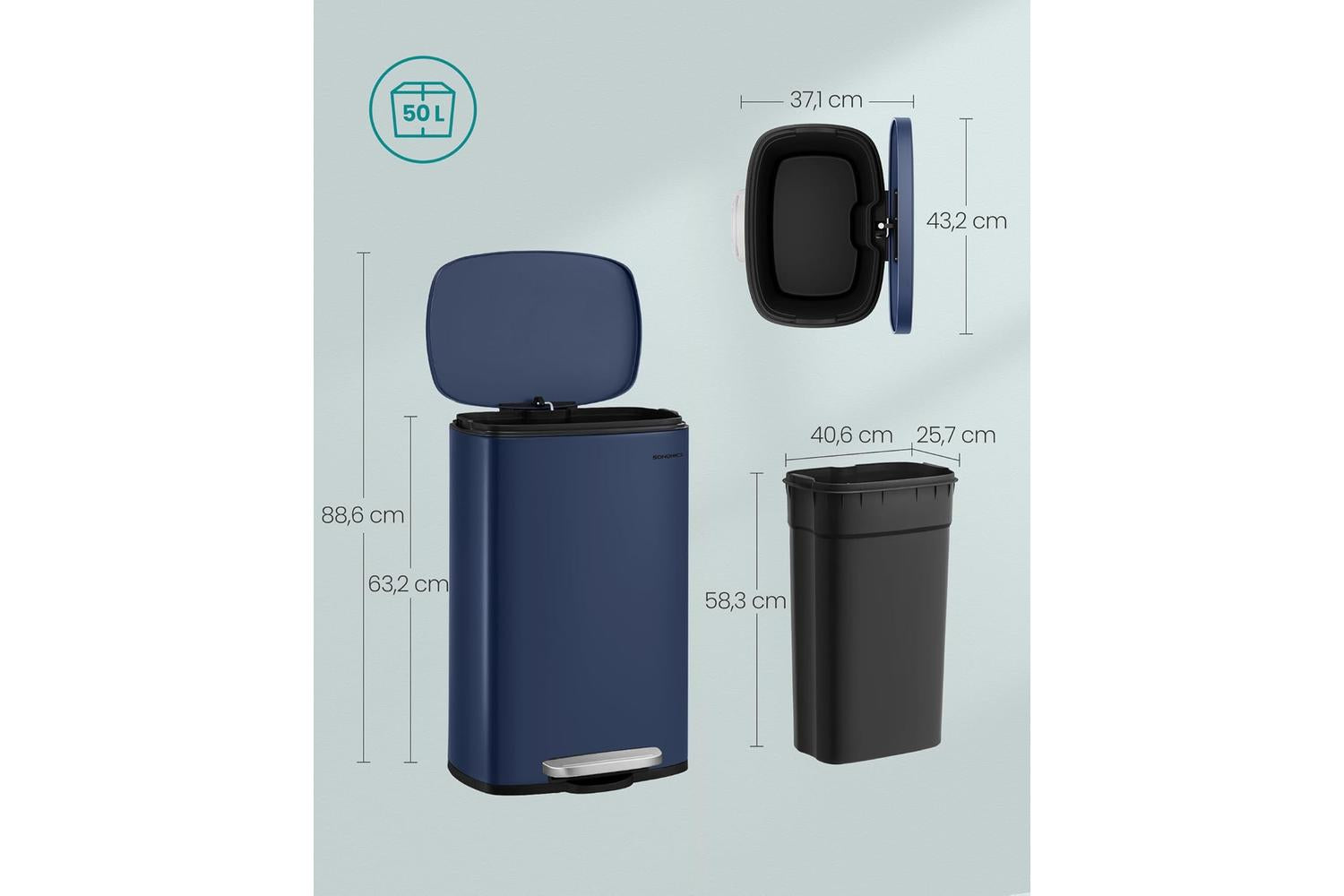 Songmics Trash Can | Pedal Bin | Steel | 50l-5