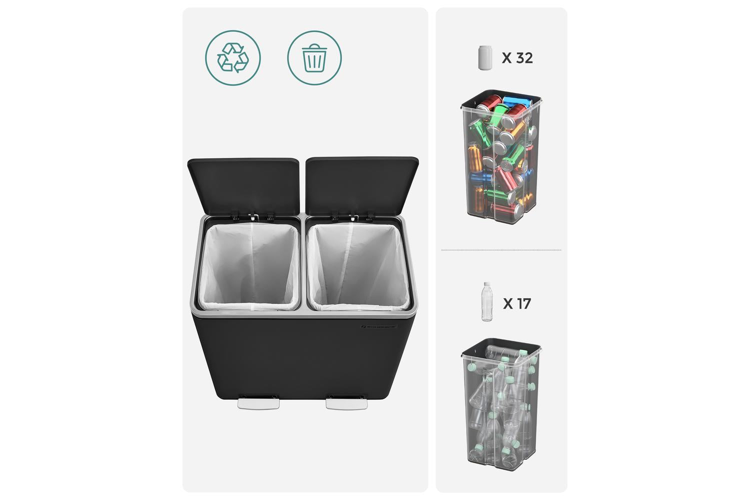 Songmics Garbage Can | Rubbish Bin | Steel | 58.5 X 32 X 54.5 Cm-3