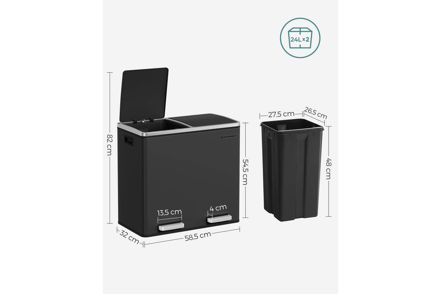 Songmics Garbage Can | Rubbish Bin | Steel | 58.5 X 32 X 54.5 Cm-4