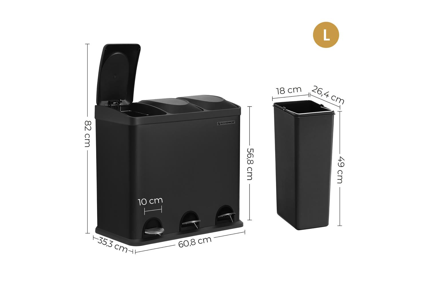 Songmics Garbage Can | Rubbish Bin | Metal | 54l-4