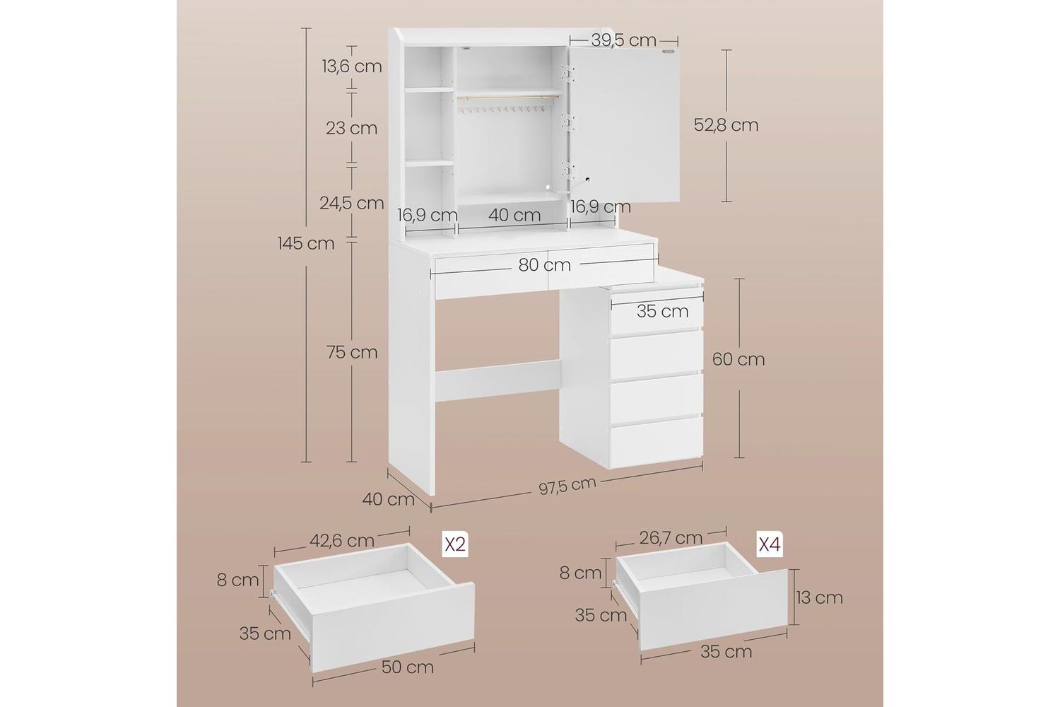 Vanity Table | Vanity Table | Wood Chipboard | 97.5cm Wide-3