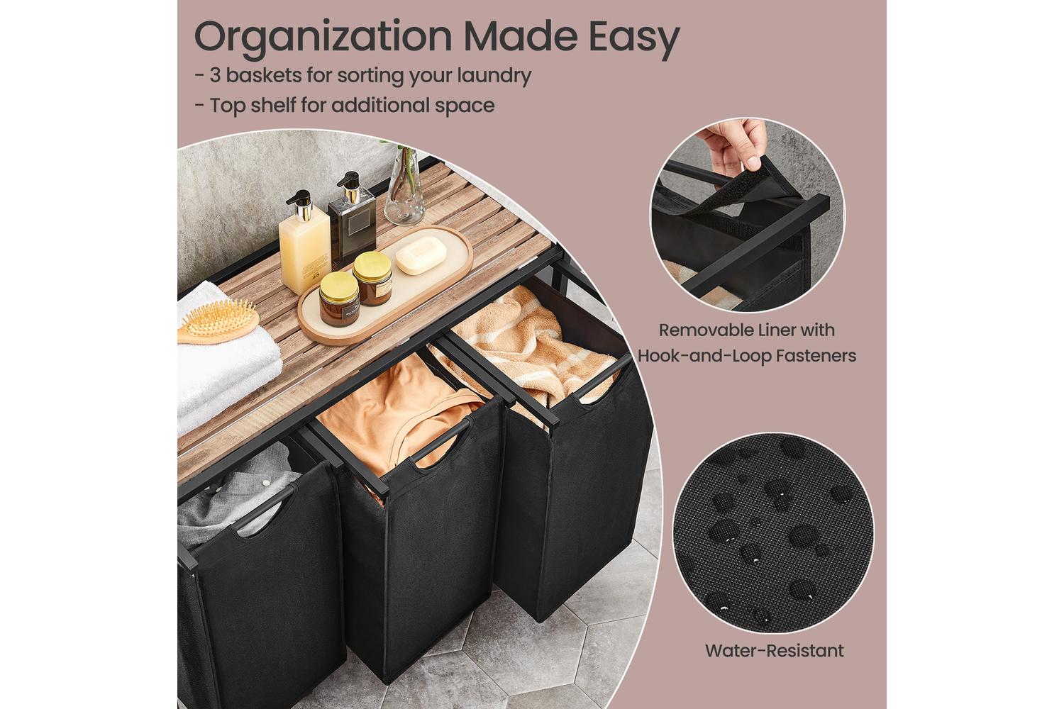 Laundry Basket | Laundry & Clothing Care | Mdf & Steel | 92.5 X 33 X 72 Cm-2