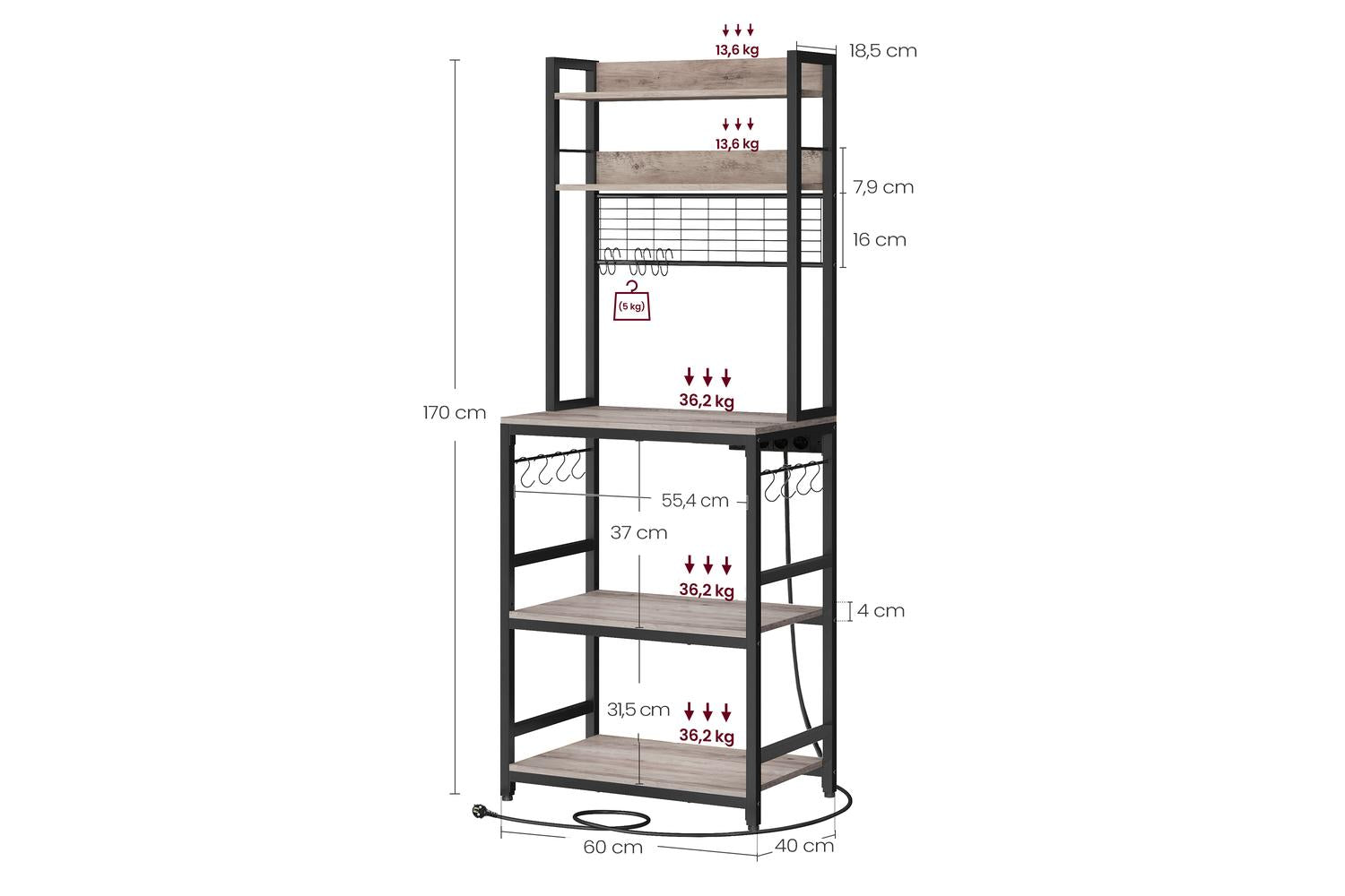 Kitchen Shelf | Kitchen Storage Shelf | Chipboard And Steel | Five Tier-4