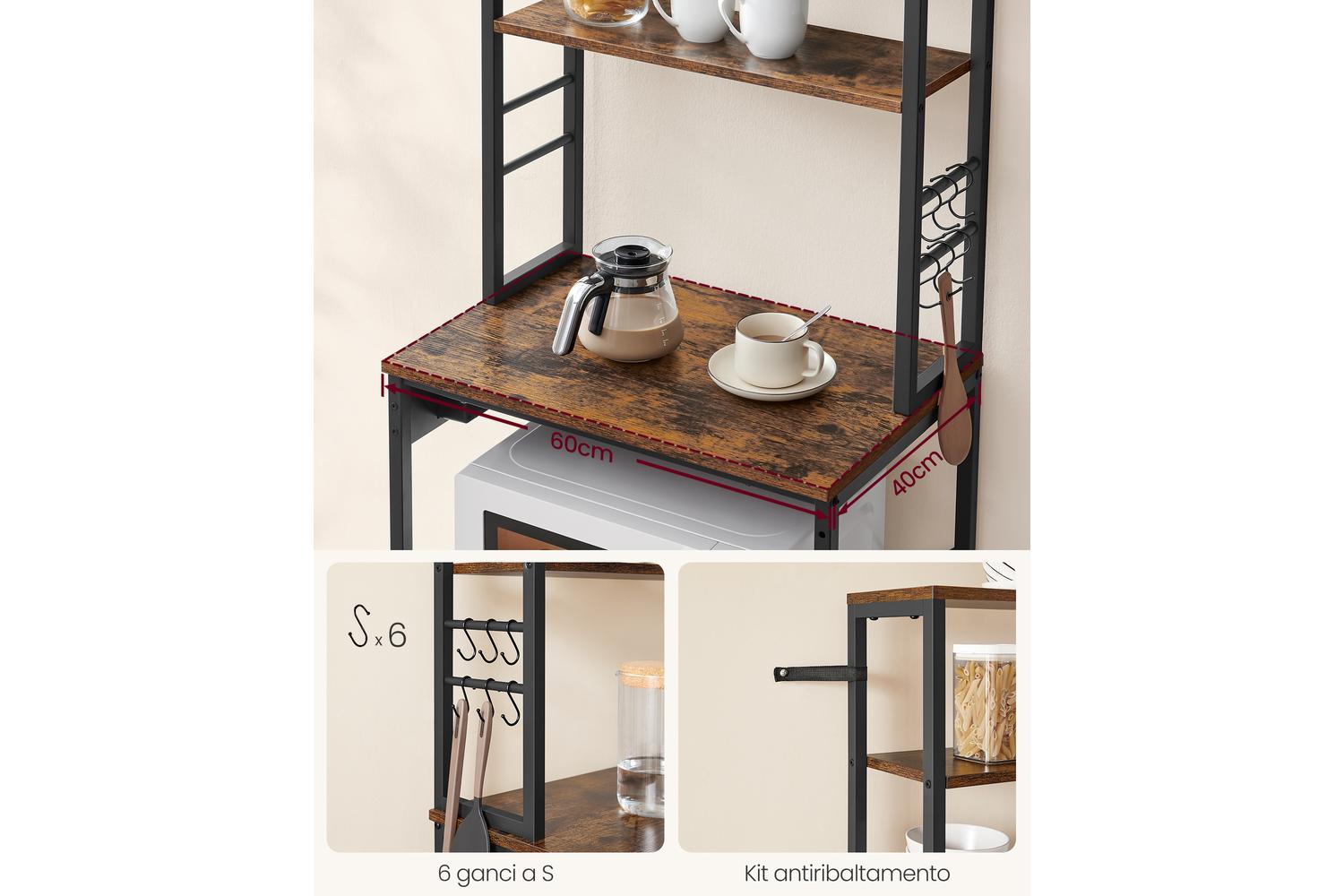 Kitchen Shelf | Kitchen Storage Rack | Steel And Particle Board | 40 X 60 X 167 Cm-7