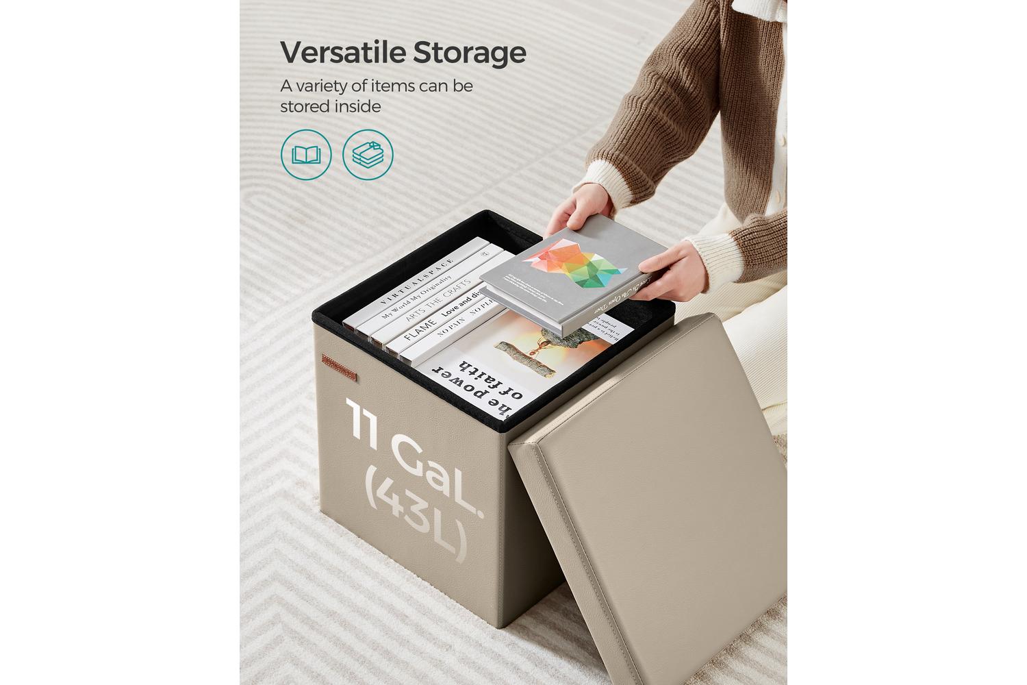 Storage Ottoman | Storage Box | Synthetic Leather | 38 X 38 X 38 Cm-3