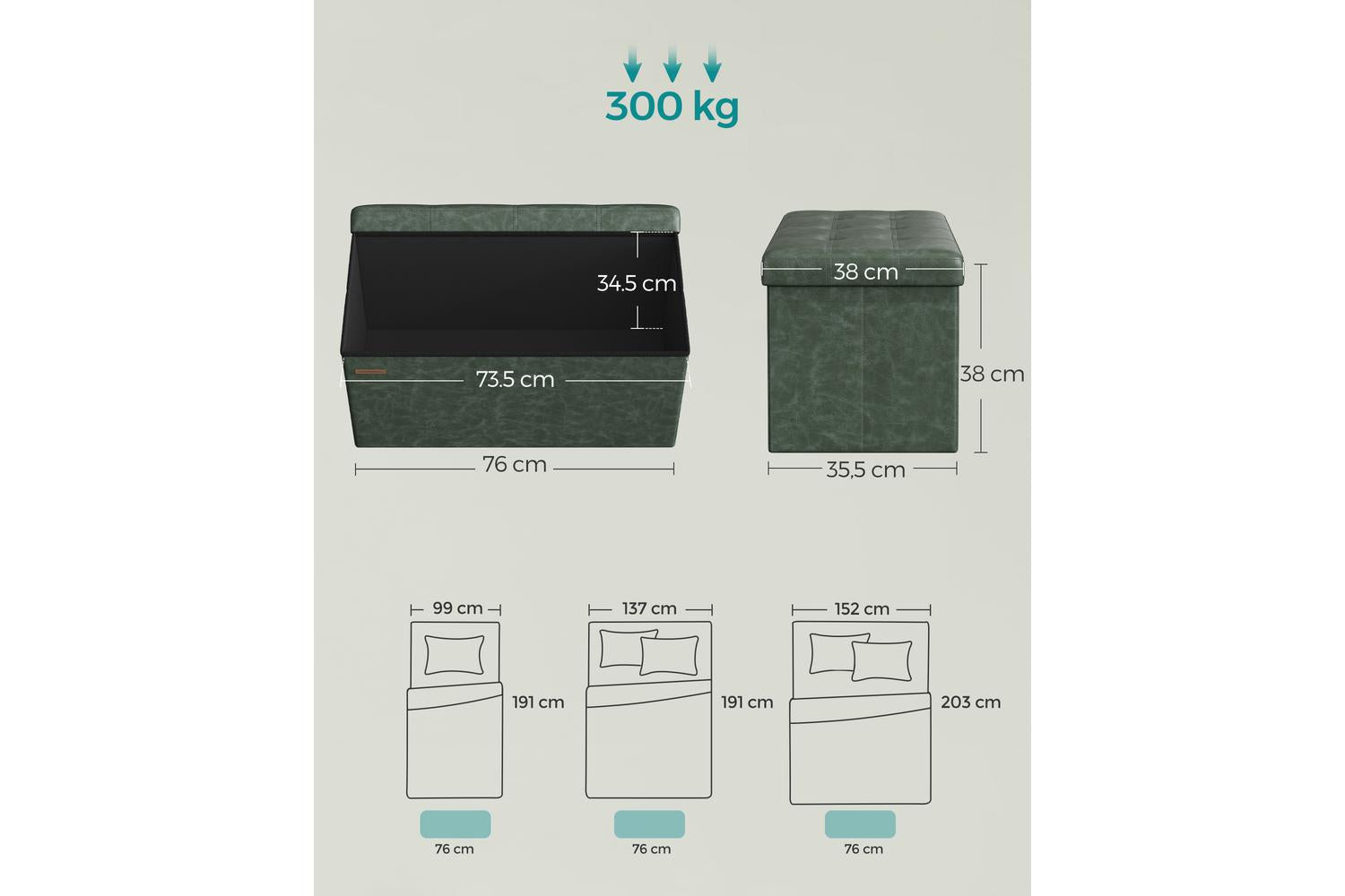 Storage Ottoman | Storage Bench | Mdf & Synthetic Leather | 76 X 38 X 38 Cm-2