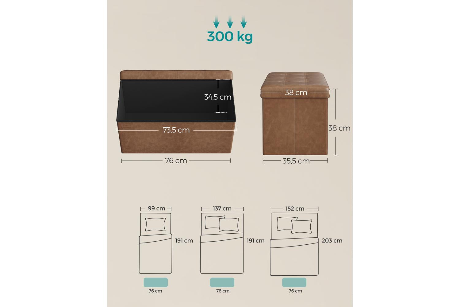 Storage Ottoman | Storage Bench | Synthetic Leather | 76cm-2