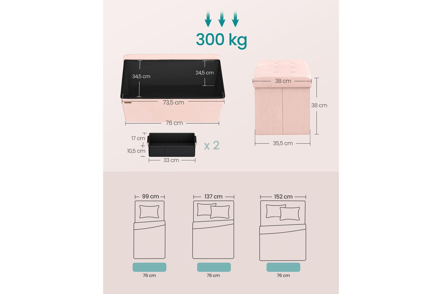 Storage Ottoman | Storage Bench | Corduroy | 38 X 76 X 38 Cm-2