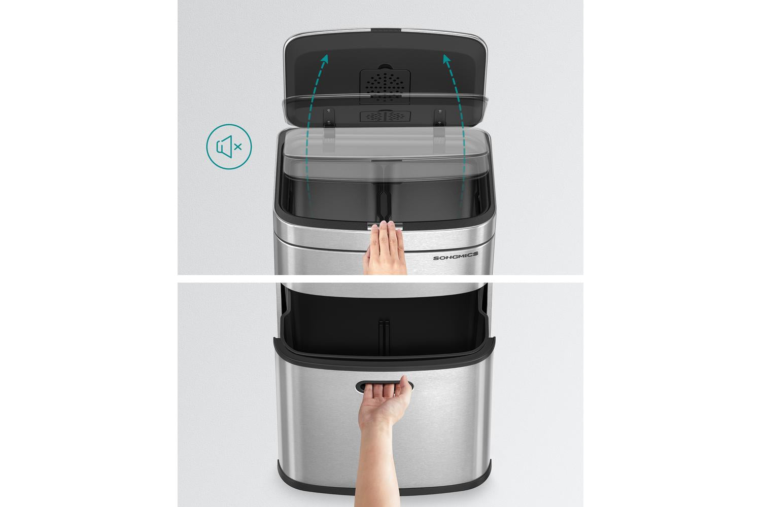 Songmics Trash Can | Rubbish Bin | Steel | 50 Litre-2