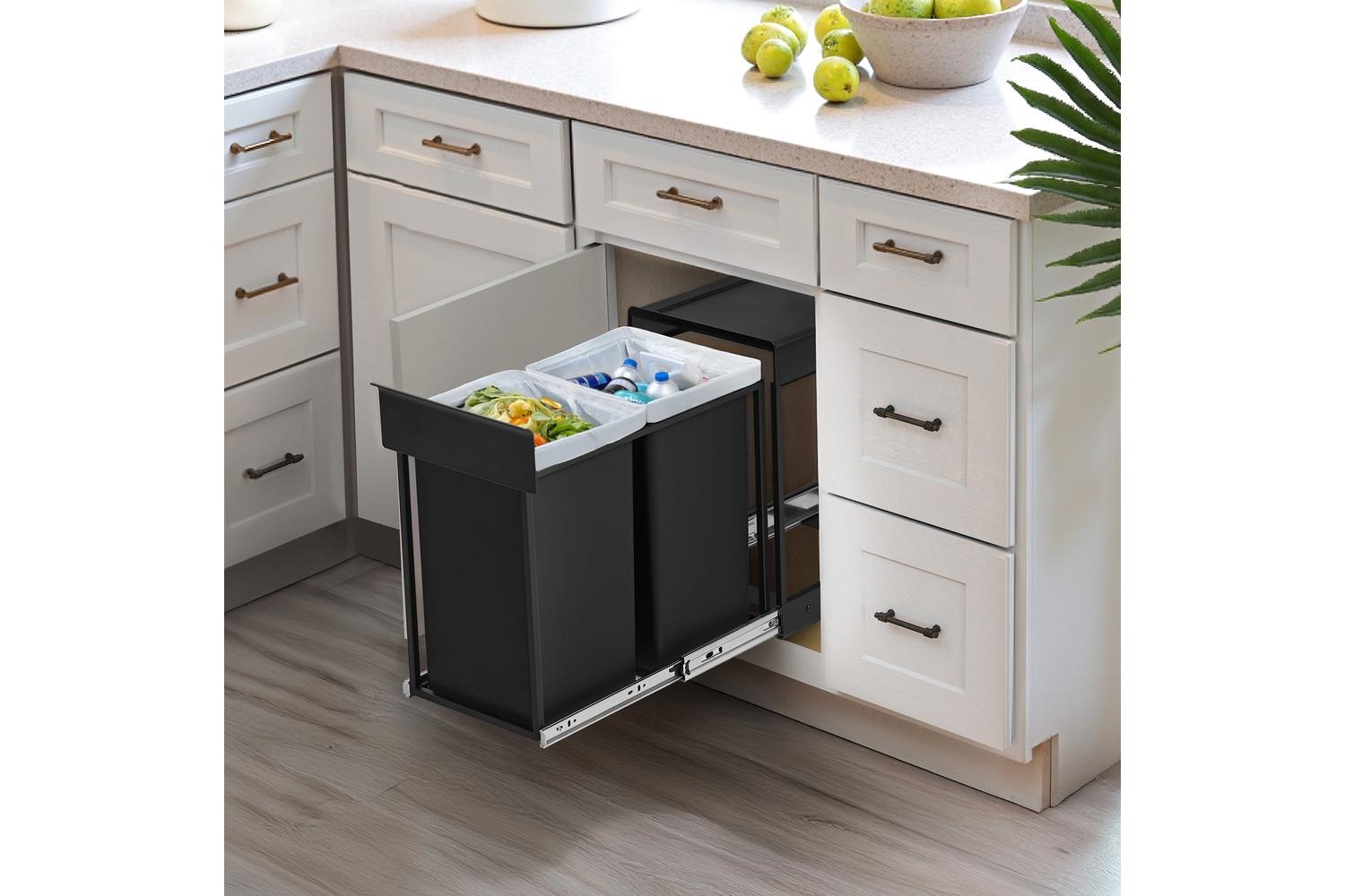 Songmics Pull Out Kitchen Bin | Double Compartment | Abs Plastic | 30 Litre-3