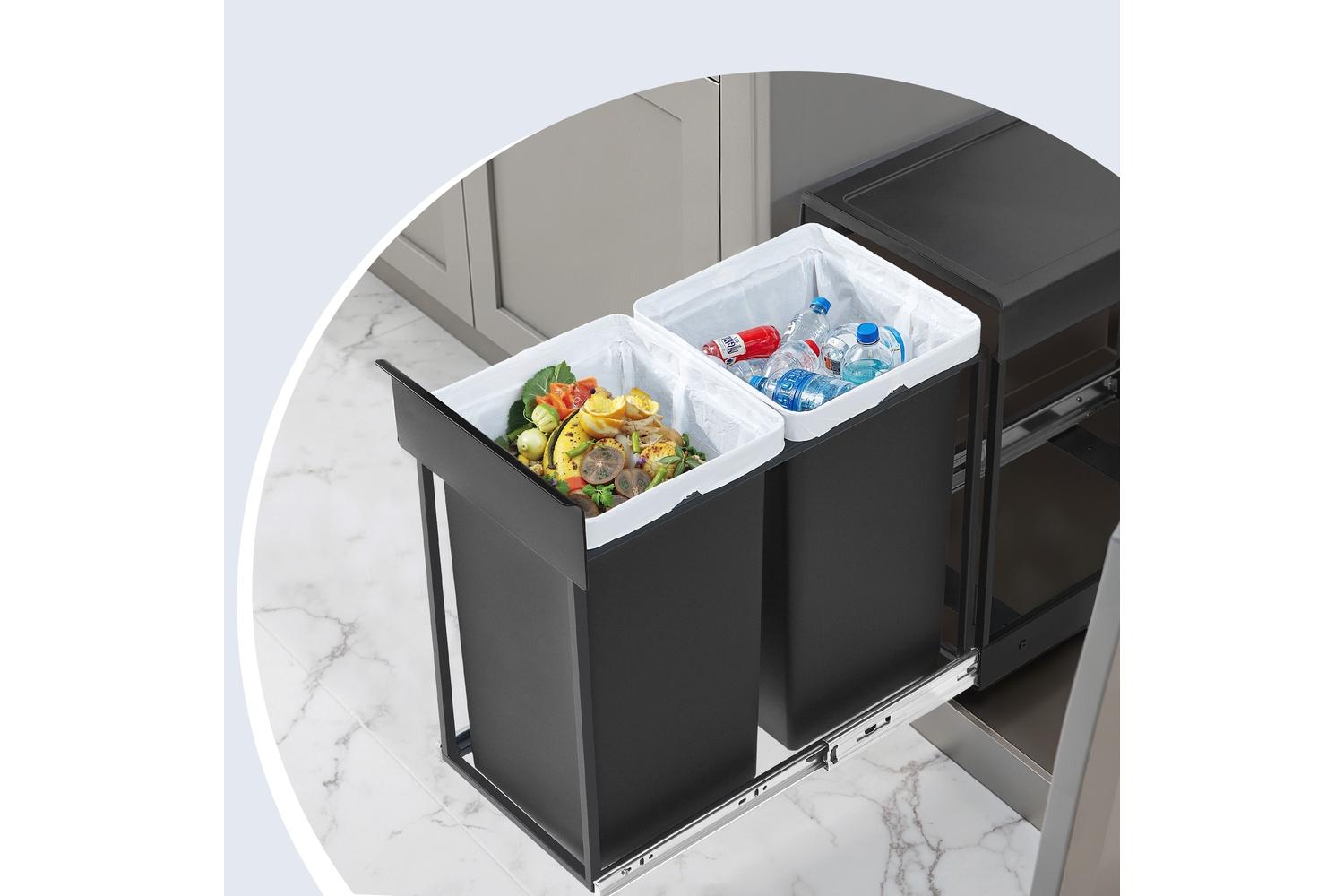 Songmics Pull Out Kitchen Bin | Double Compartment | Abs Plastic | 30 Litre-5