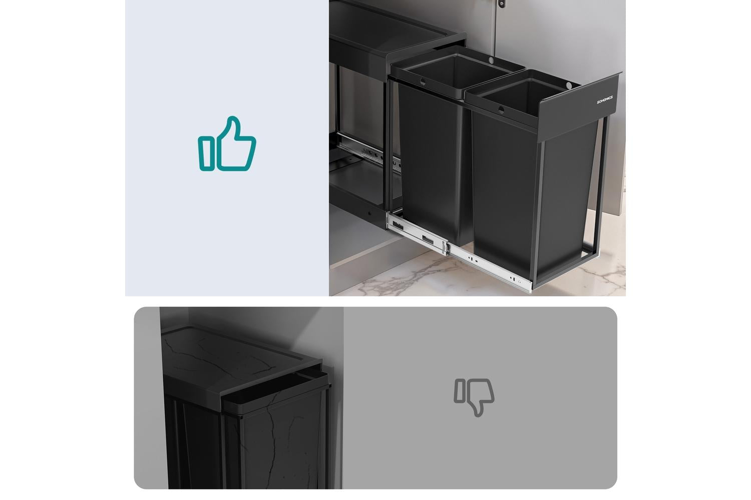 Songmics Pull Out Kitchen Bin | Double Compartment | Abs Plastic | 30 Litre-7
