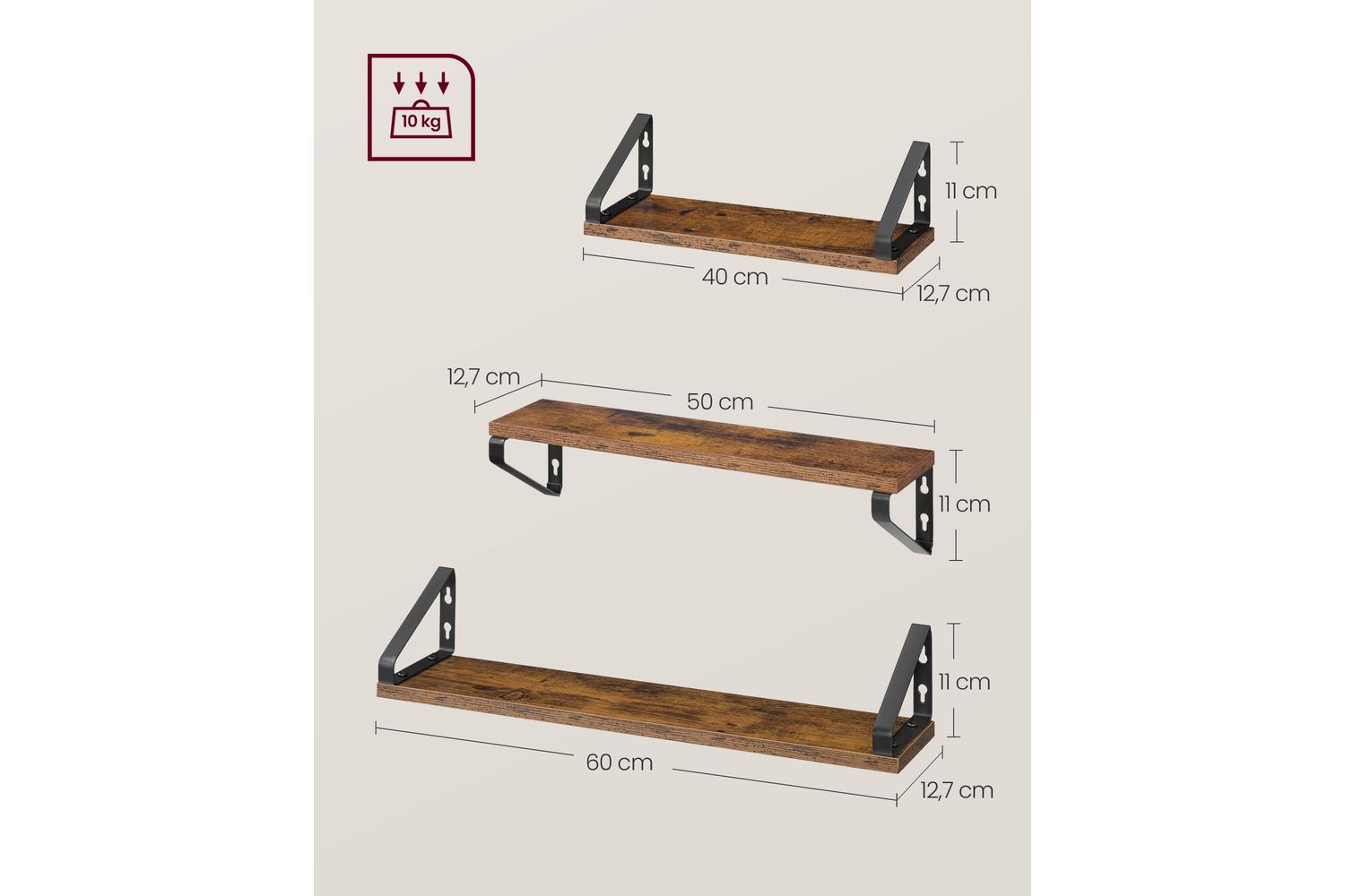 Wall Shelf Set | Wall Storage Shelves | Chipboard & Steel | Set Of 3-5