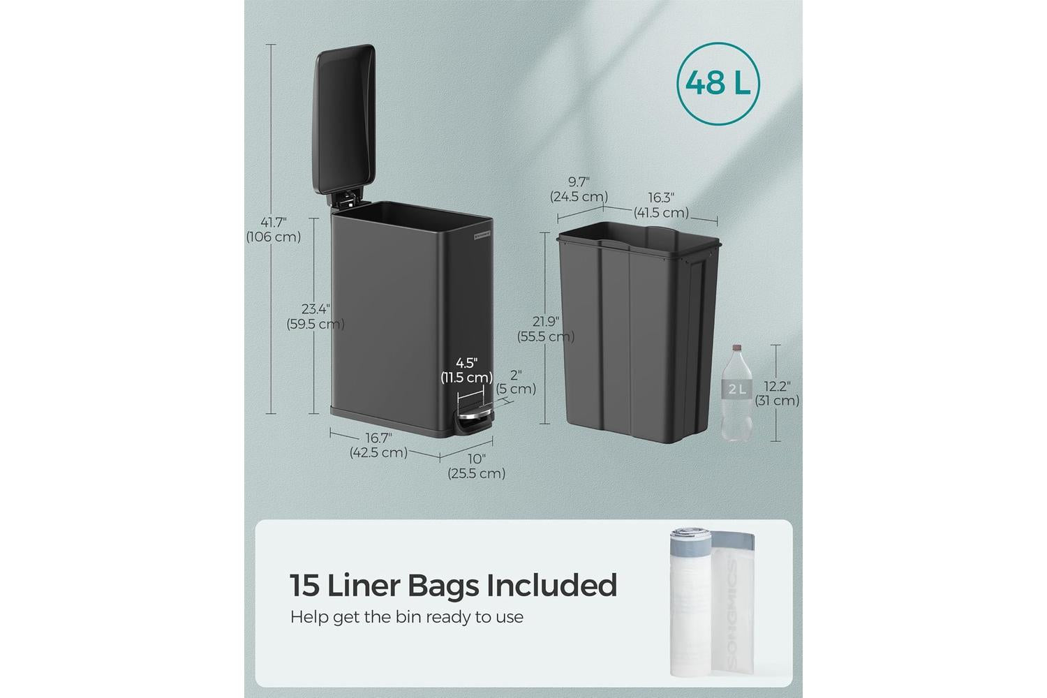 Songmics Trash Can | Rubbish Bin | Steel | 50 L-4