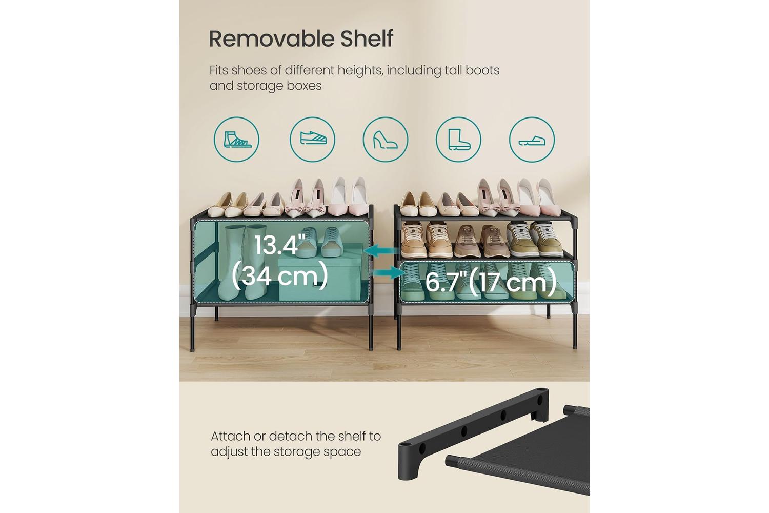 Shoe Rack | Storage & Organisation | Metal Tube & Fabric | 29.7 X 62.3 X 53.5 Cm-4