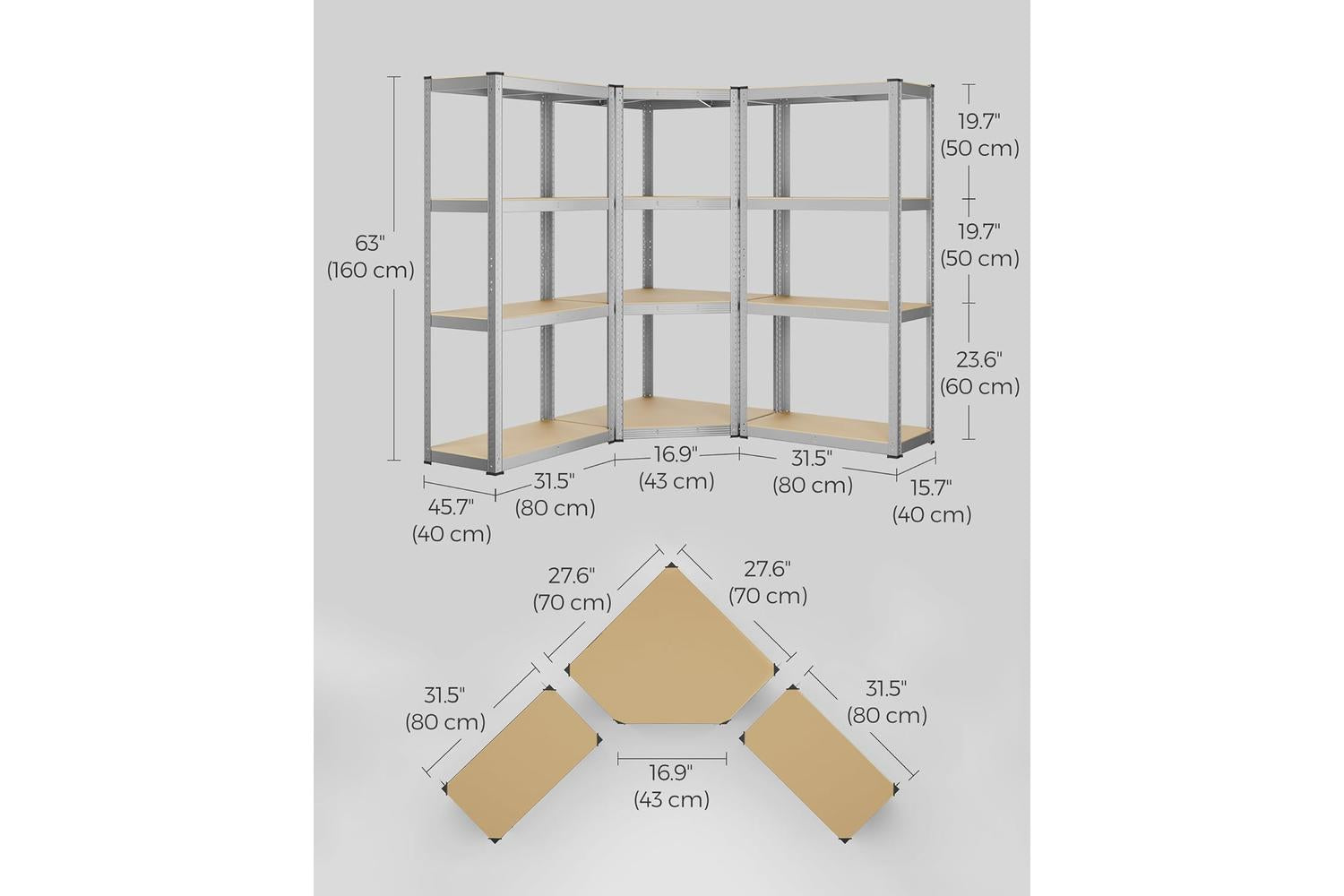 Songmics Shelving | Garage Shelving | Galvanised Steel Frame & Mdf | 150 X 150 X 160 Cm-2