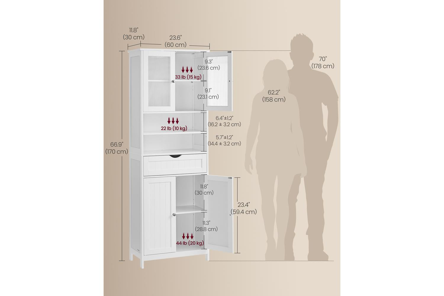 Vasagle Storage Cabinet | Bathroom Storage Unit | Tall-5