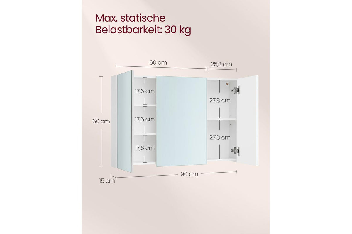 Vasagle Storage Cabinet | Bathroom Mirror Cabinet | Particleboard And Glass-5