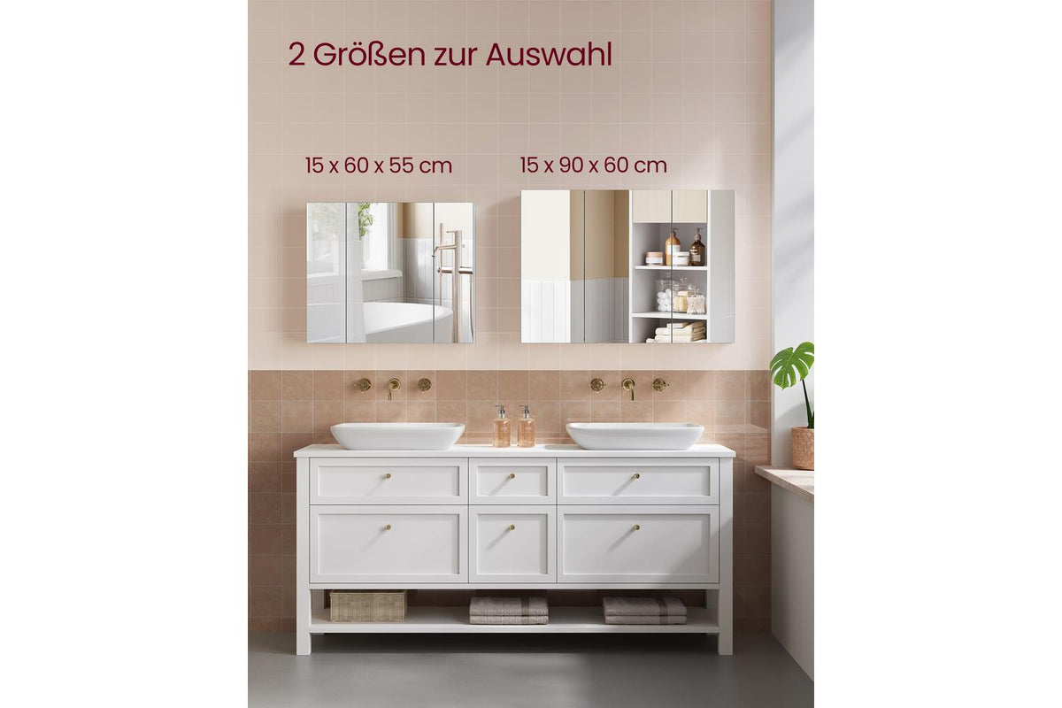 Vasagle Storage Cabinet | Bathroom Mirror Cabinet | Particleboard And Glass-6