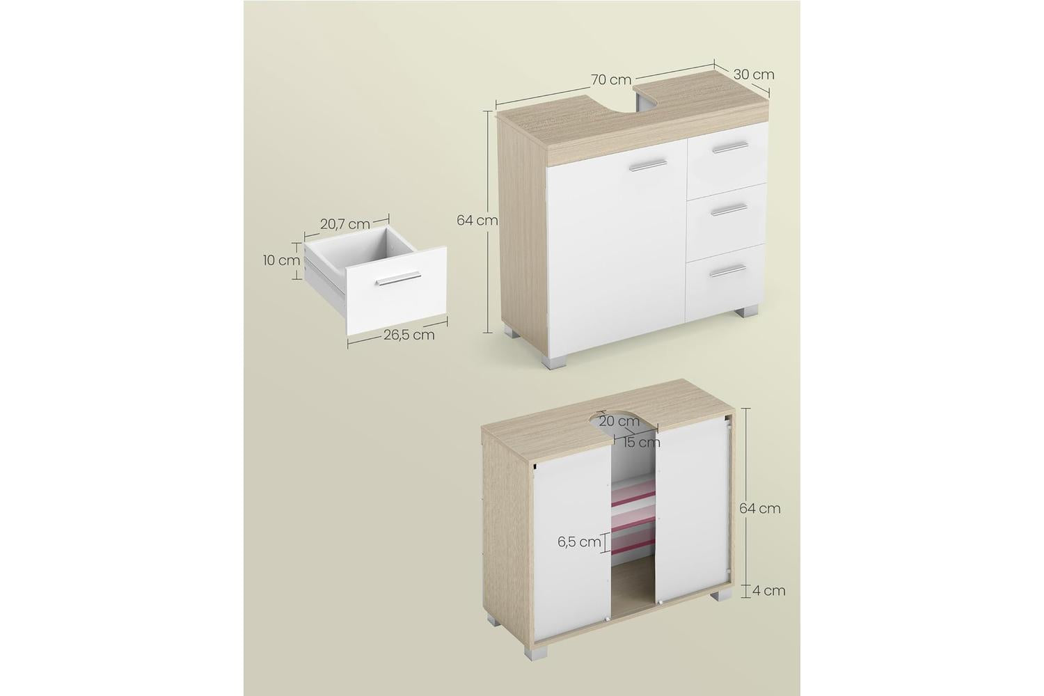 Vasagle Washbasin Cabinet | Bathroom Storage | 70cm-3
