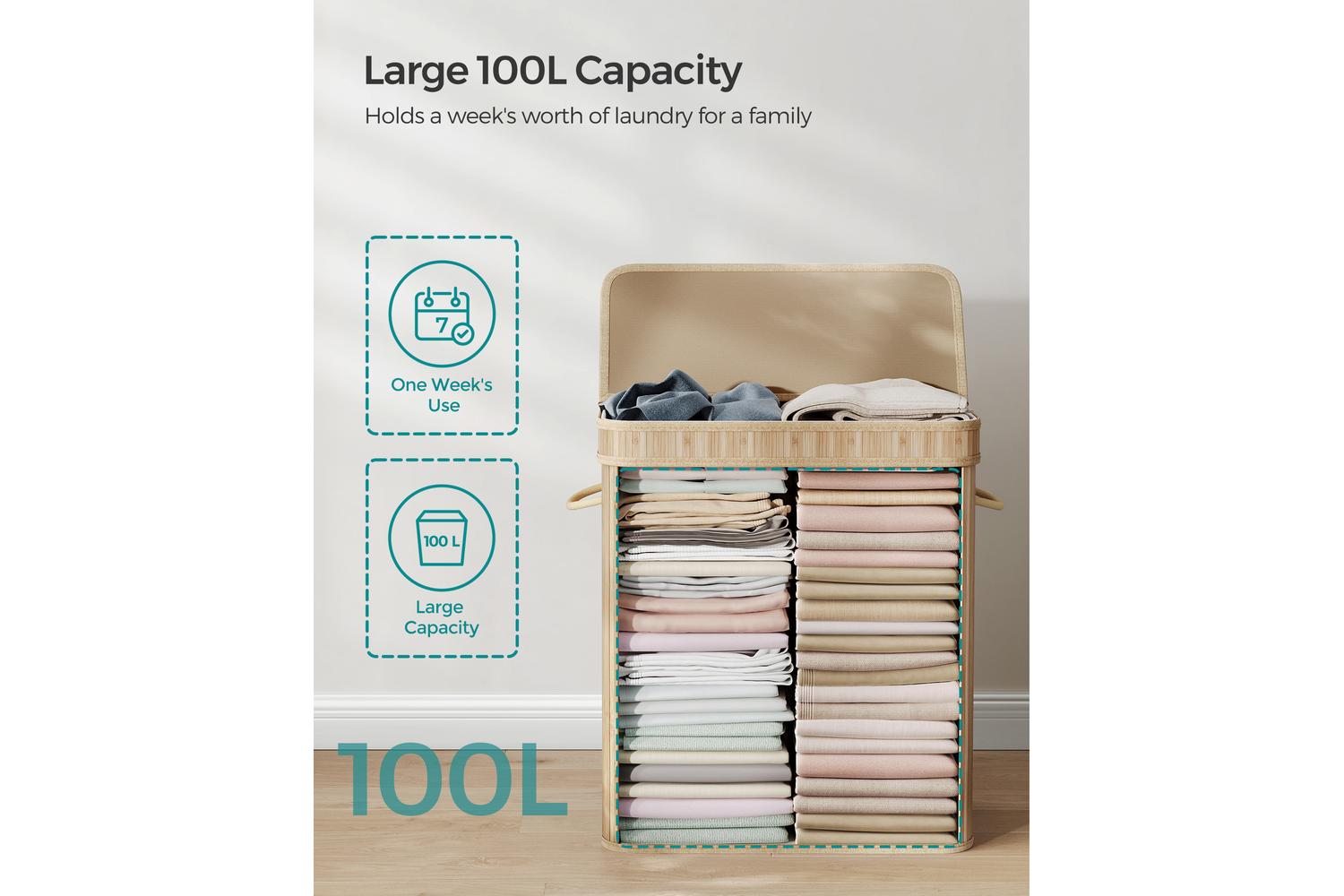 Songmics Laundry Hamper | Laundry Basket | Bamboo | 100 L-5