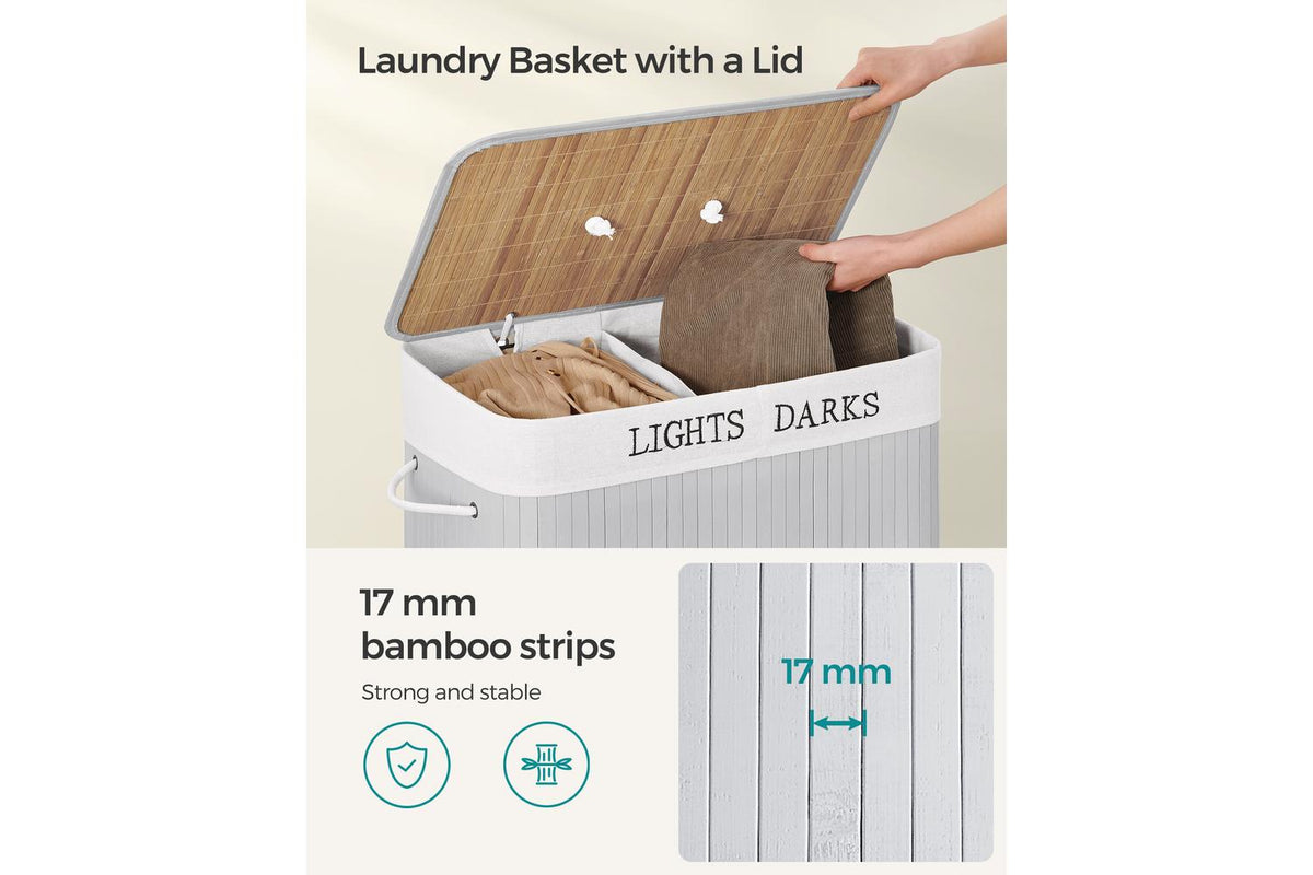 Songmics Laundry Hamper | Laundry Basket | Bamboo & Polyester-cotton Blend | 100 L-4