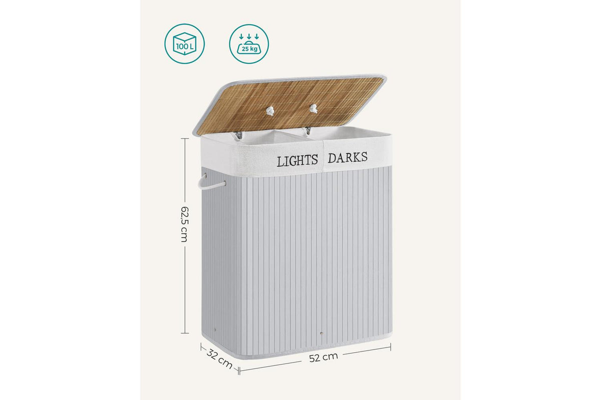 Songmics Laundry Hamper | Laundry Basket | Bamboo & Polyester-cotton Blend | 100 L-6