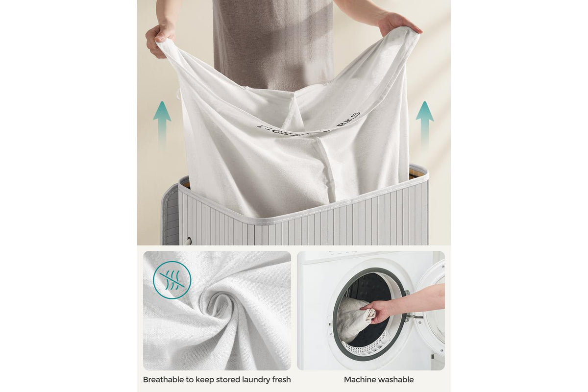 Songmics Laundry Hamper | Laundry Basket | Bamboo & Polyester-cotton Blend | 100 L-7