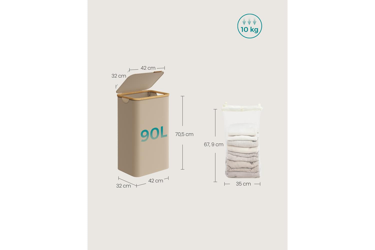 Songmics Laundry Hamper | Laundry Basket | Oxford Fabric | 90l-4