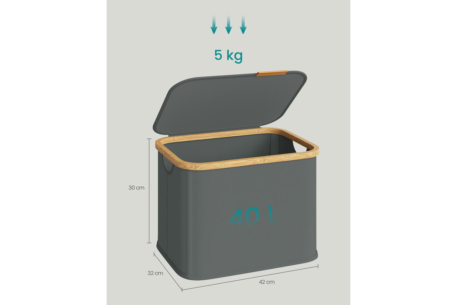 Songmics Laundry Hamper | Laundry Basket | Bamboo Frame | 40 Litre-6