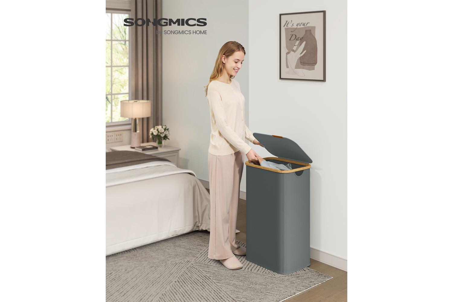 Songmics Laundry Hamper | Laundry Basket | Bamboo Frame | 100 Litre-2