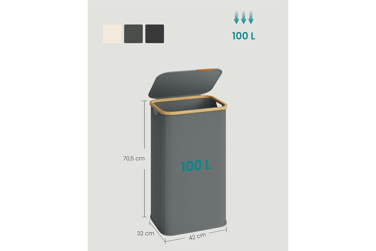 Songmics Laundry Hamper | Laundry Basket | Bamboo Frame | 100 Litre-6