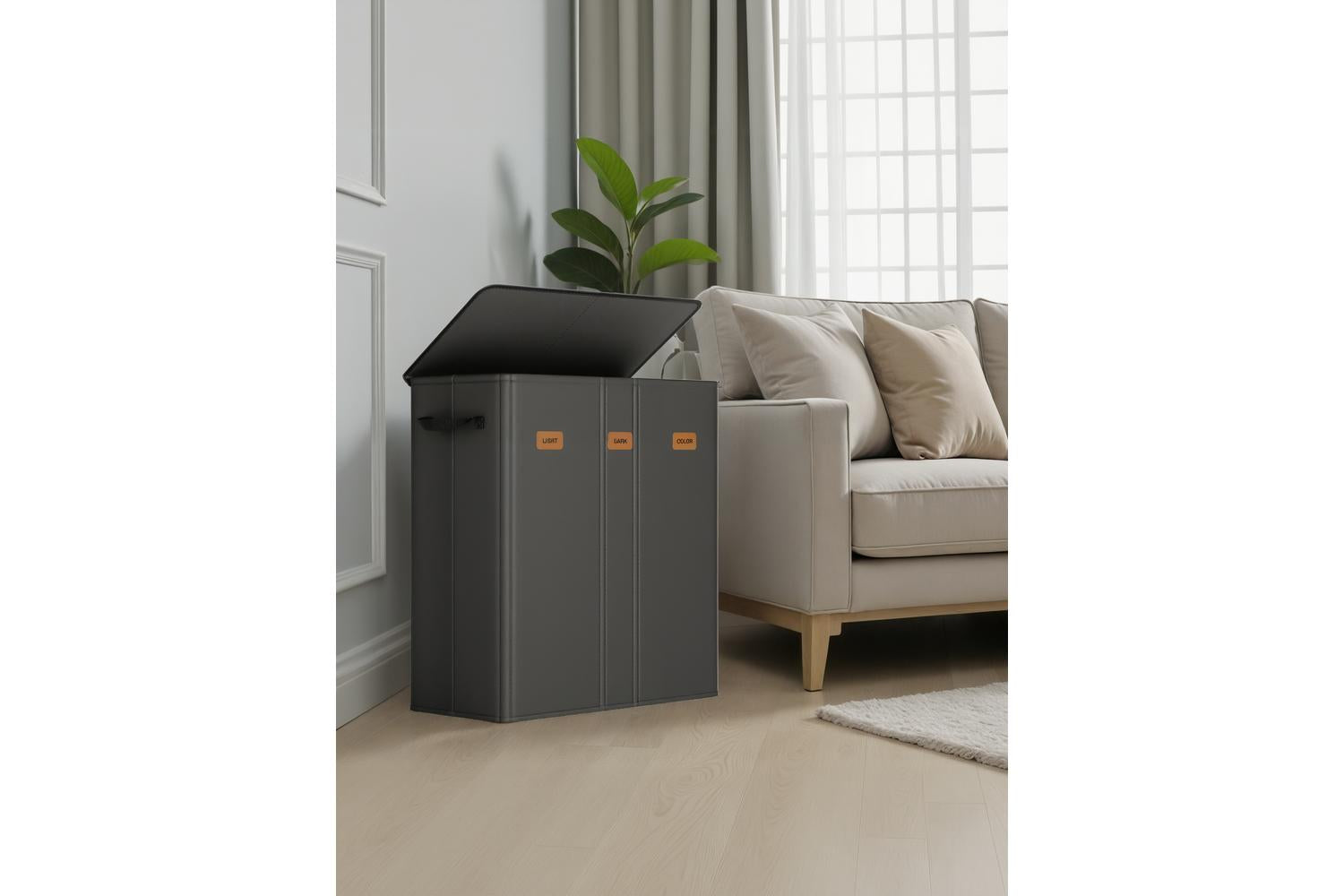 Songmics Laundry Hamper | Laundry Basket | Oxford Fabric | 3 Compartments-4