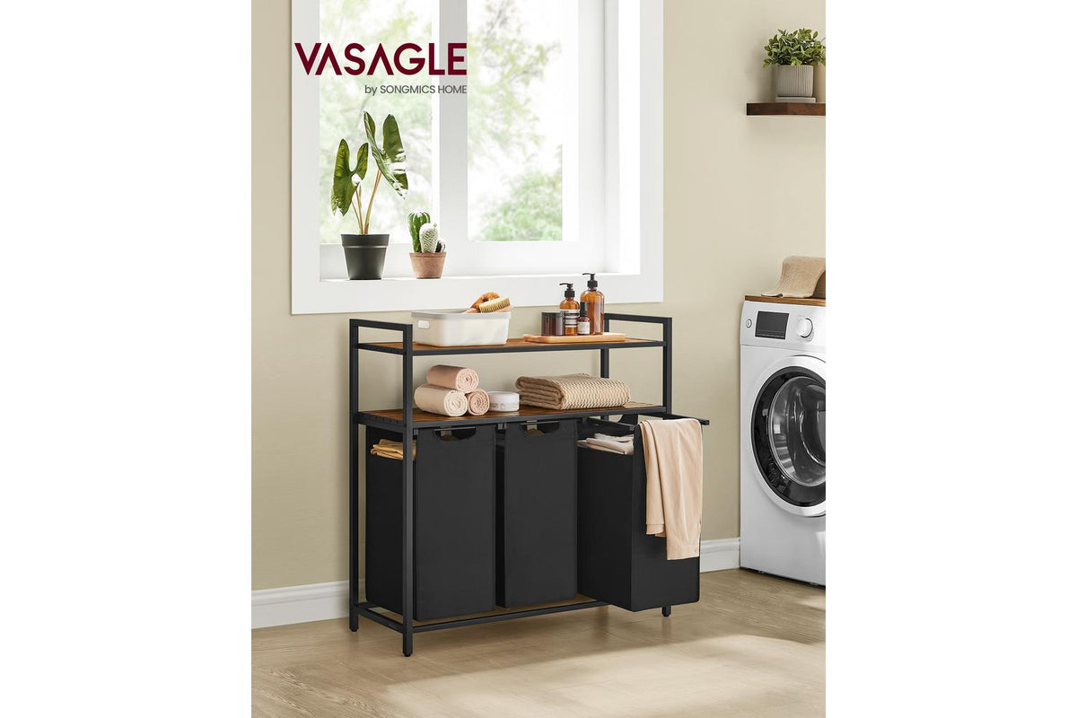 Vasagle Laundry Basket | Laundry Hamper | Mdf & Steel | 3 Compartments-2