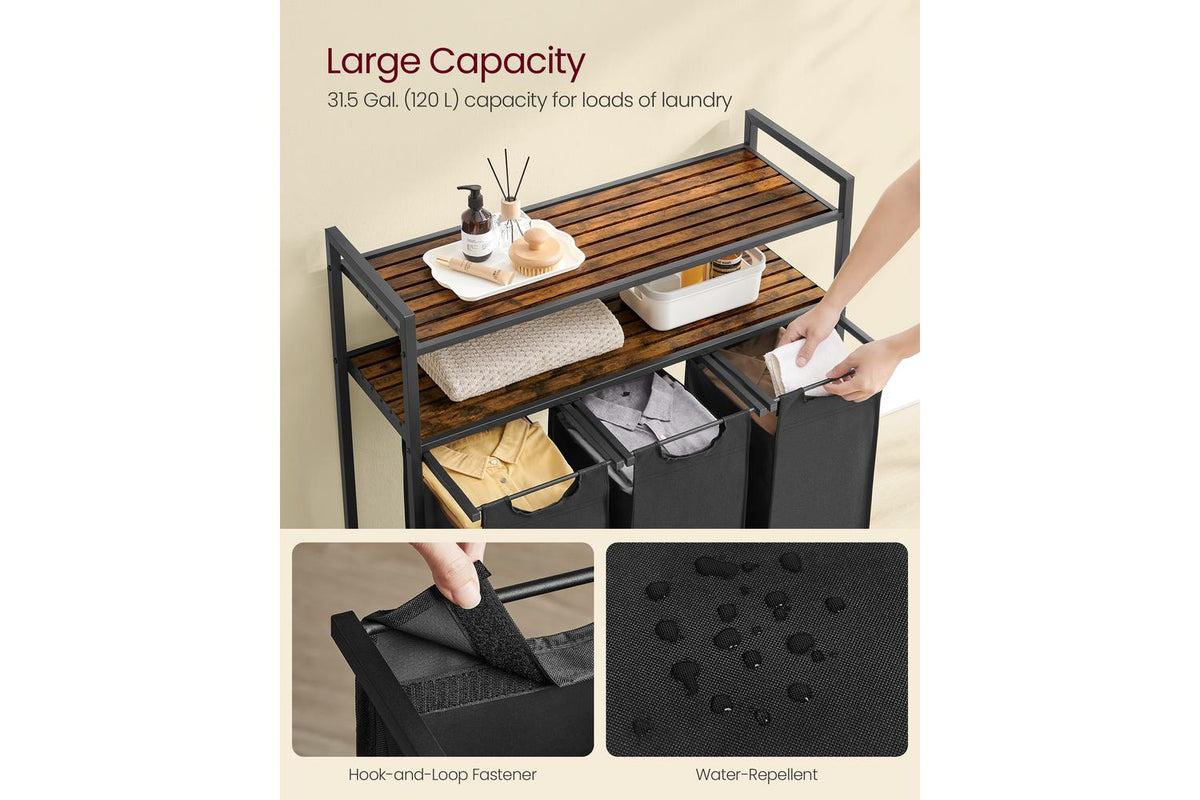 Vasagle Laundry Basket | Laundry Hamper | Mdf & Steel | 3 Compartments-3