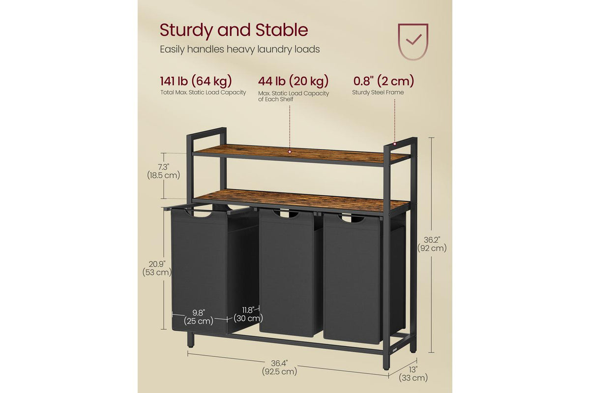 Vasagle Laundry Basket | Laundry Hamper | Mdf & Steel | 3 Compartments-4