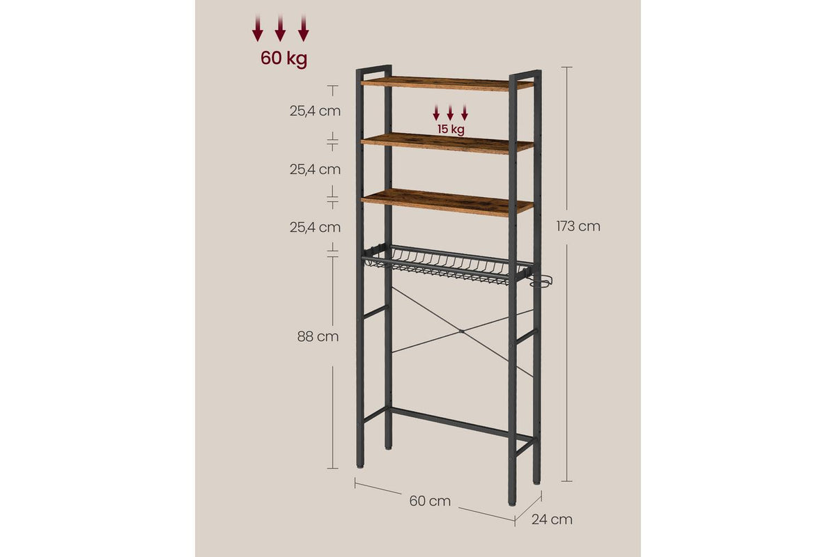 Vasagle Over The Toilet Storage | Bathroom Shelf | Steel & Particleboard-6