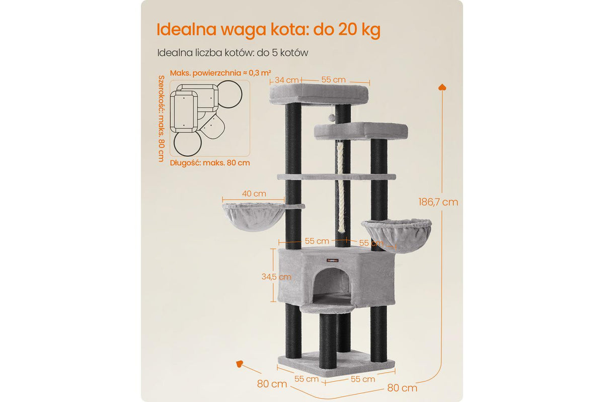 Feandrea Cat Tree | Cat Play Tower | Sisal Rope | Extra Large-5