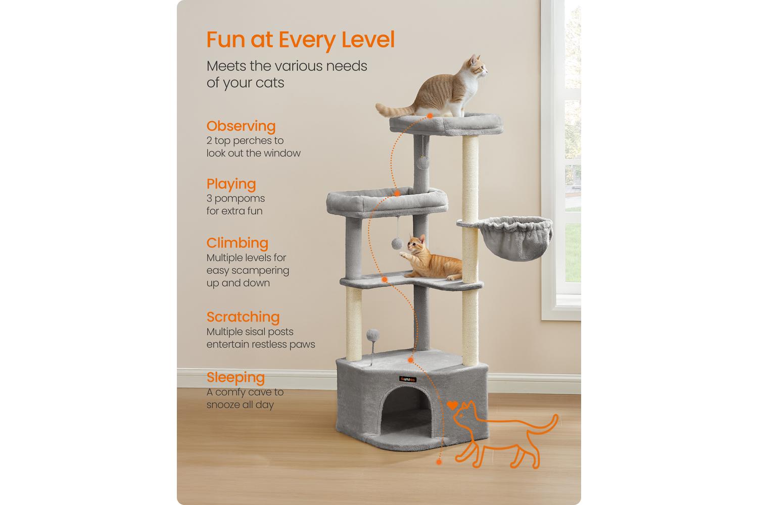 Feandrea Cat Tree | Cat Tree | Particleboard Plush Sisal | 140.7 Cm-4