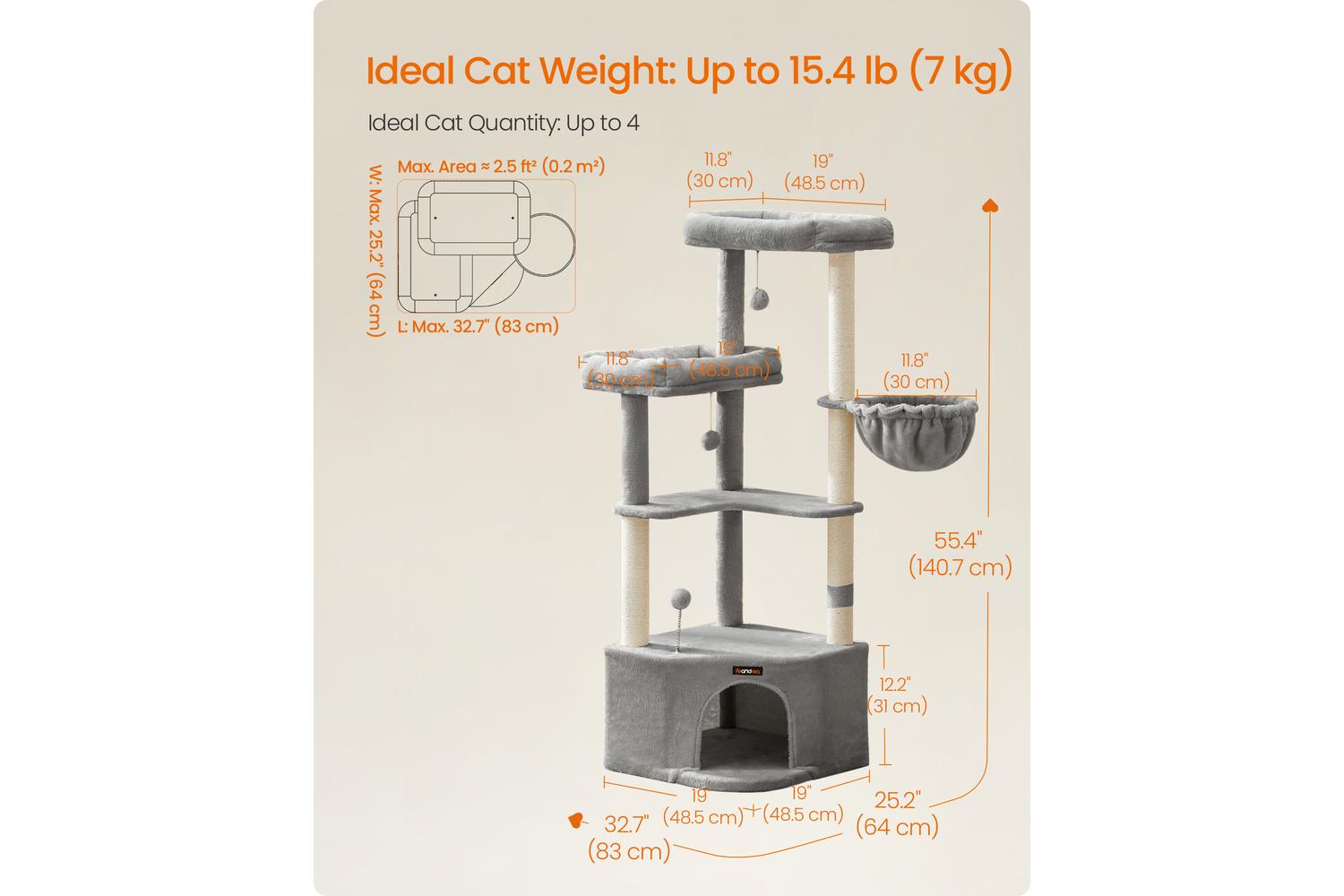 Feandrea Cat Tree | Cat Tree | Particleboard Plush Sisal | 140.7 Cm-5