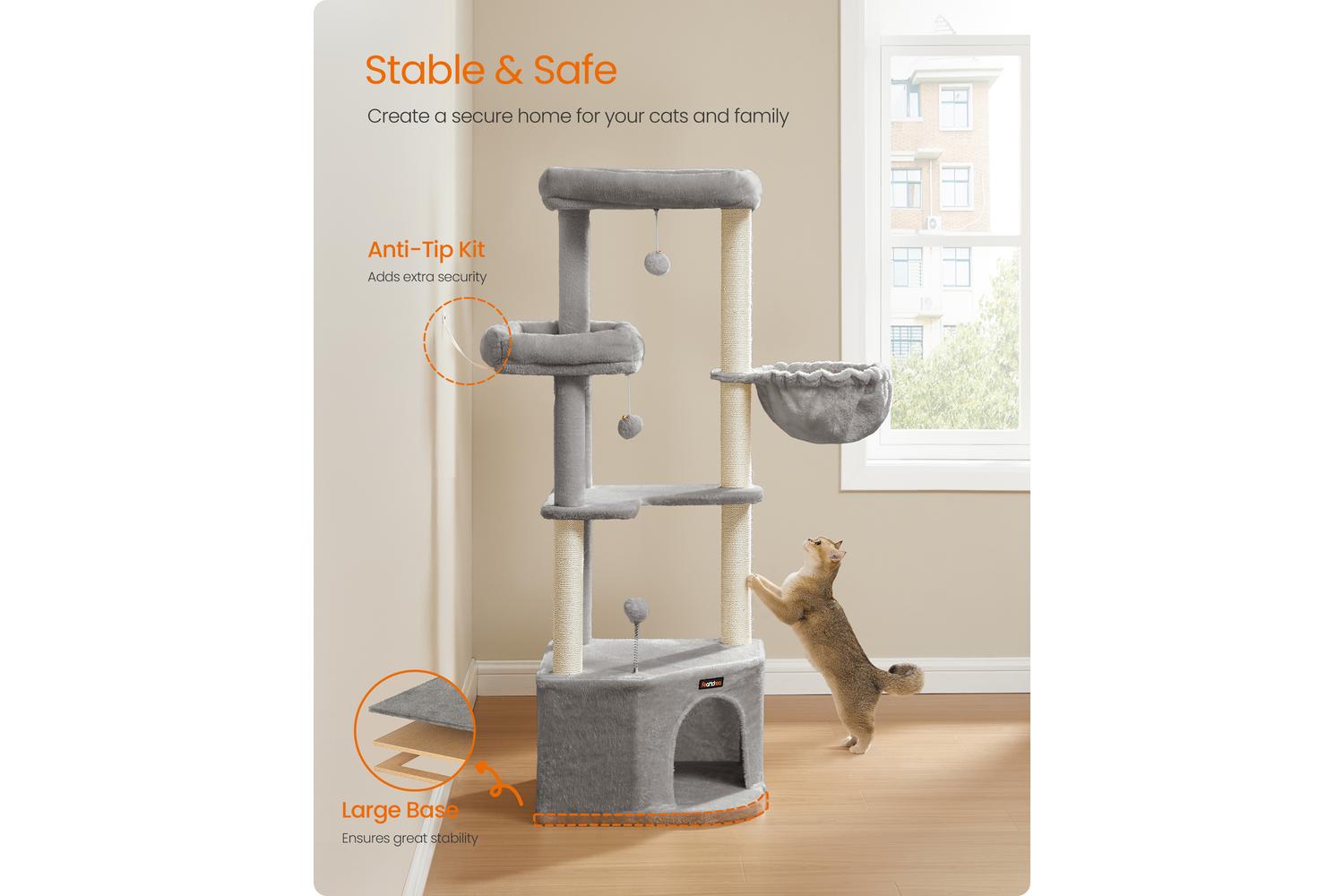 Feandrea Cat Tree | Cat Tree | Particleboard Plush Sisal | 140.7 Cm-6