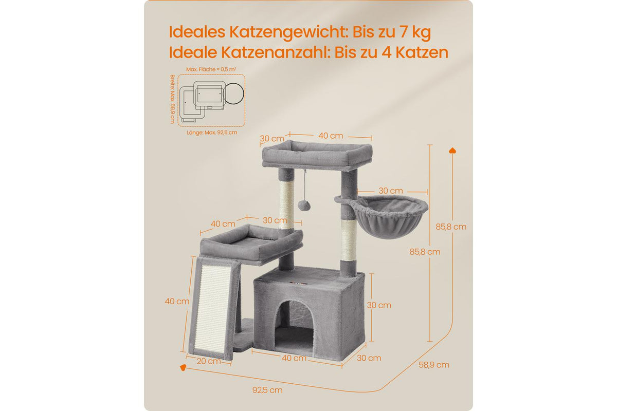 Feandrea Cat Tree | Cat Tree | Plush & Sisal | 92.5 X 58.9 X 85.8 Cm-5