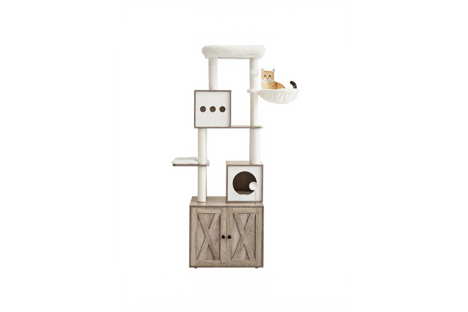 Feandrea Cat Tree | Cat Tree And Litter Box Cabinet | Particleboard And Plush-2