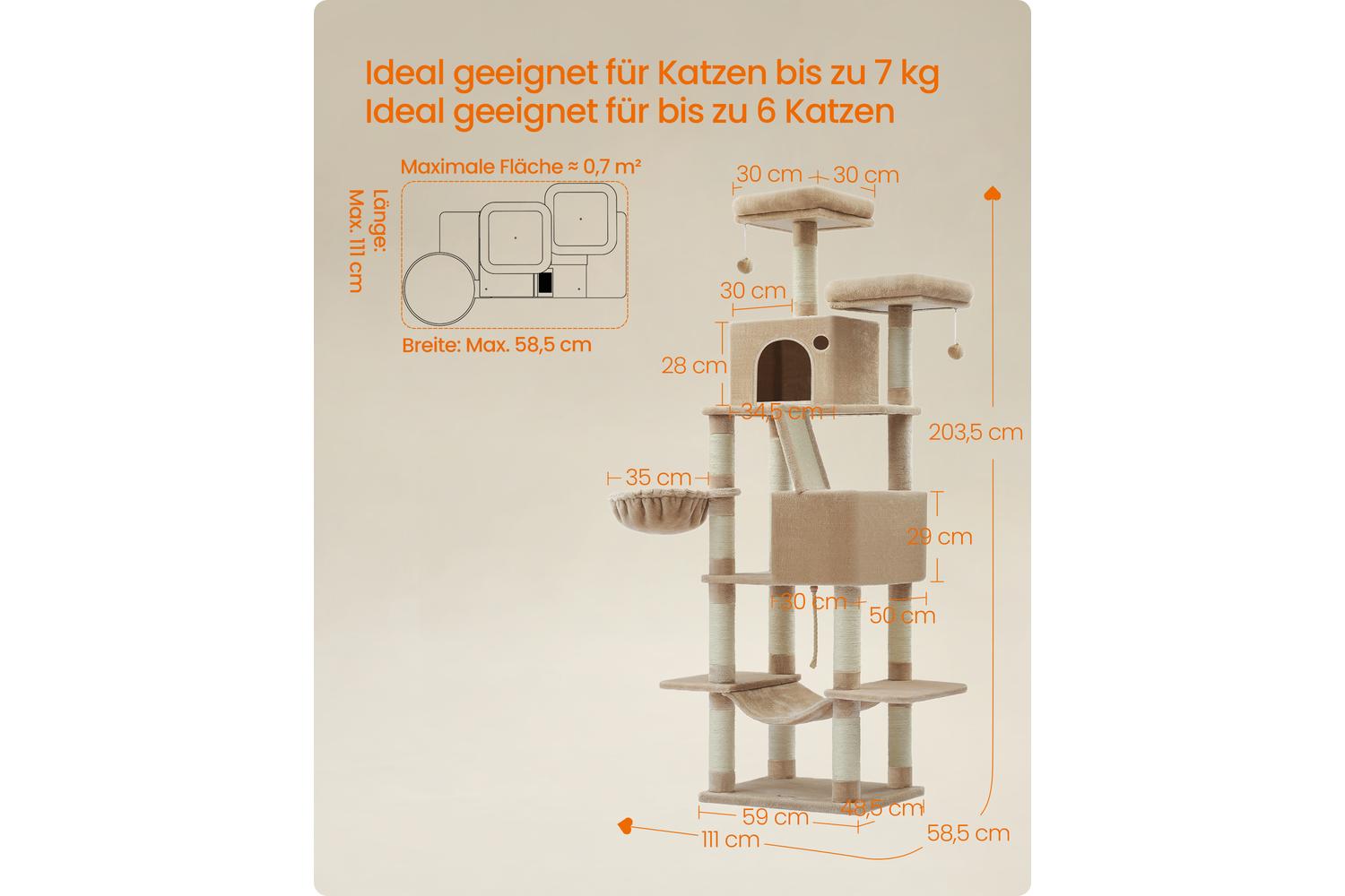 Feandrea Cat Tree | Cat Tree | Particleboard Plush Sisal | 203.5 Cm-5