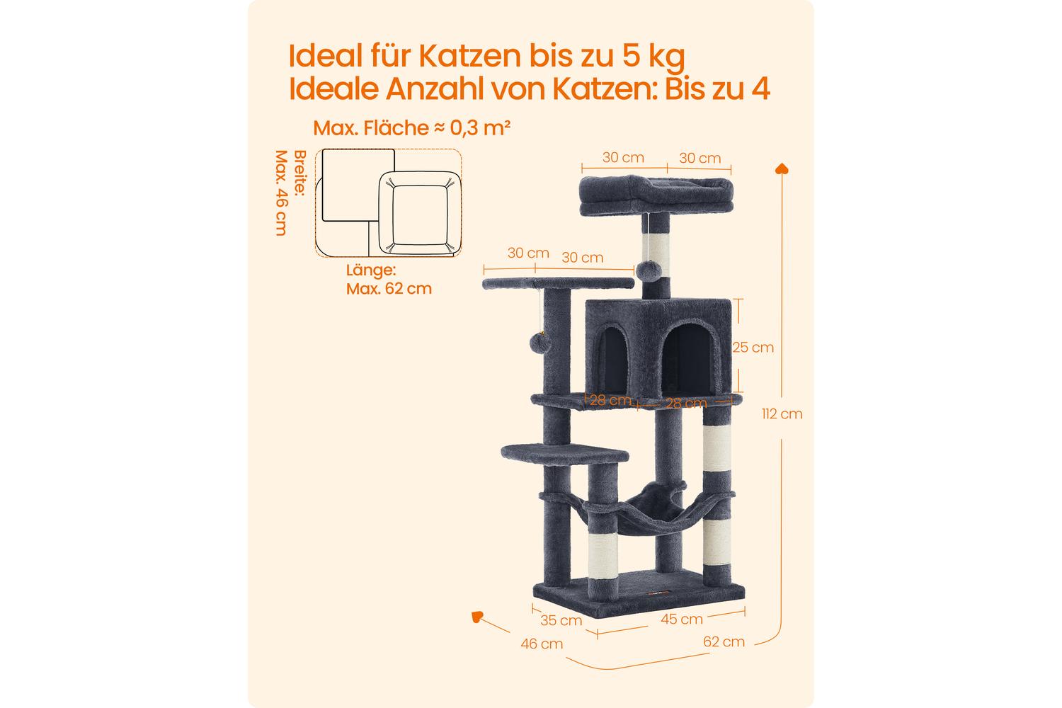 Feandrea Cat Tree | Cat Play Tower | Plush & Sisal | 112 Cm-5