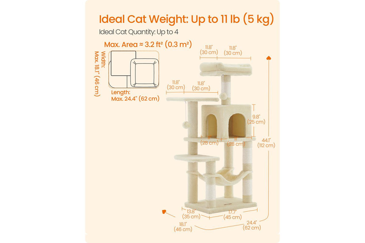 Feandrea Cat Tree | Cat Play Tower | Plush & Sisal | 112 Cm-6